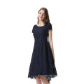 High Quality Women Floral Lace O-Neck Bridesmaid Dresses with Cap-Sleeve Formal Navy Party  Dress Ladies Cocktail Dresses